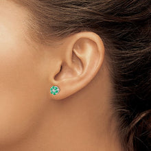 Load image into Gallery viewer, Sterling Silver Emerald + Diamond Mini Flower Stud Earrings