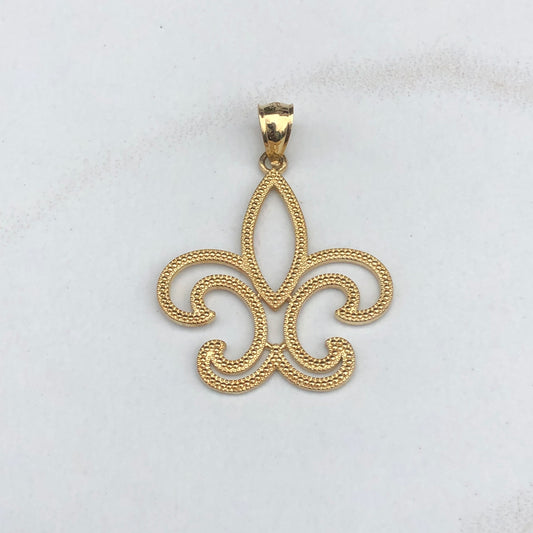 14KT Yellow Gold Textured Cut-Out Fleur de Lis Pendant Charm, 14KT Yellow Gold Textured Cut-Out Fleur de Lis Pendant Charm - Legacy Saint Jewelry