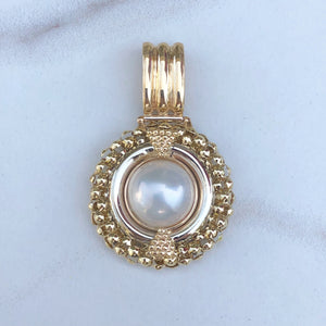 14KT Yellow Gold Mabe Pearl Popcorn Detailed Pendant Omega Slide, 14KT Yellow Gold Mabe Pearl Popcorn Detailed Pendant Omega Slide - Legacy Saint Jewelry