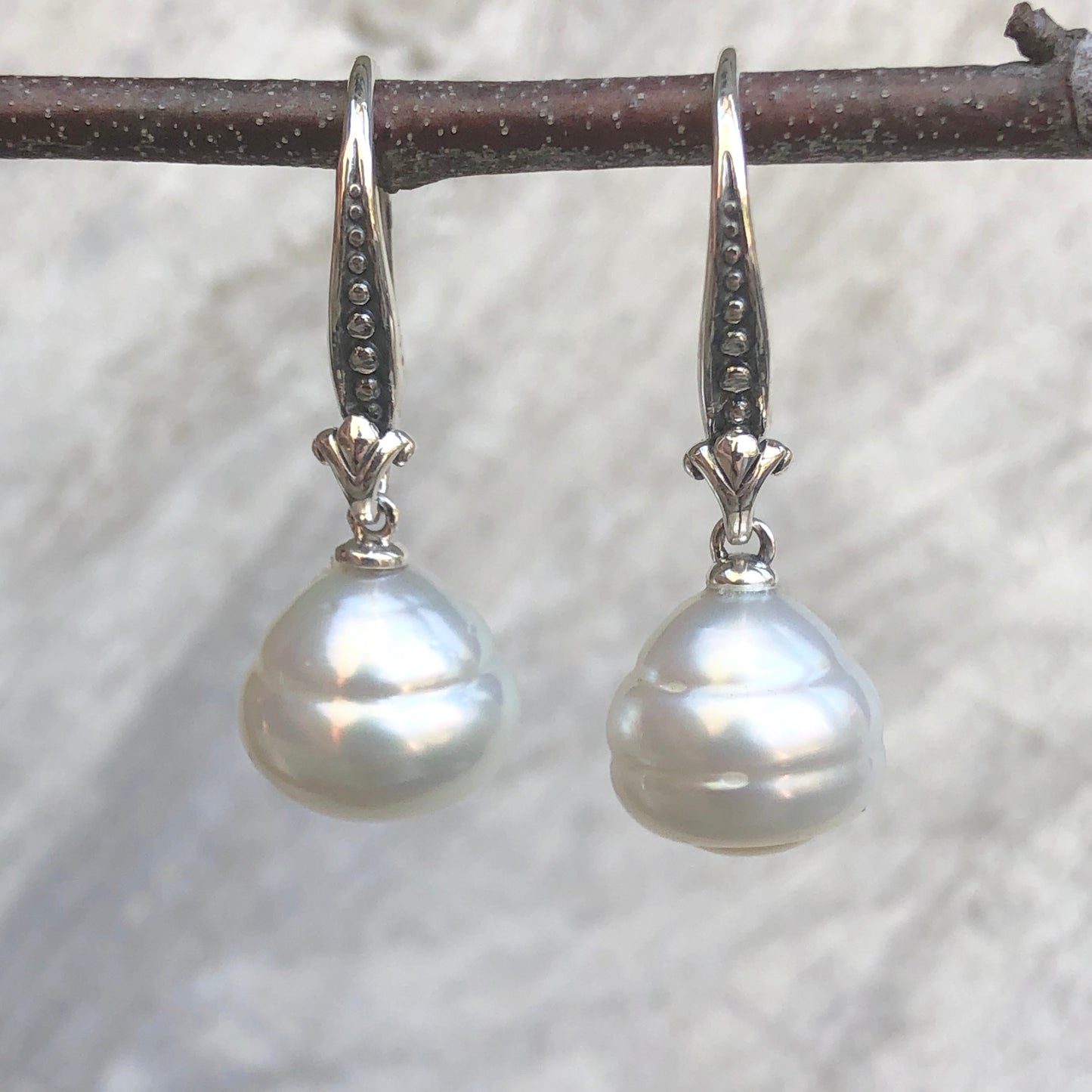 14KT White Gold + Sterling Silver Paspaley South Sea Pearl Drop Earrings, 14KT White Gold + Sterling Silver Paspaley South Sea Pearl Drop Earrings - Legacy Saint Jewelry