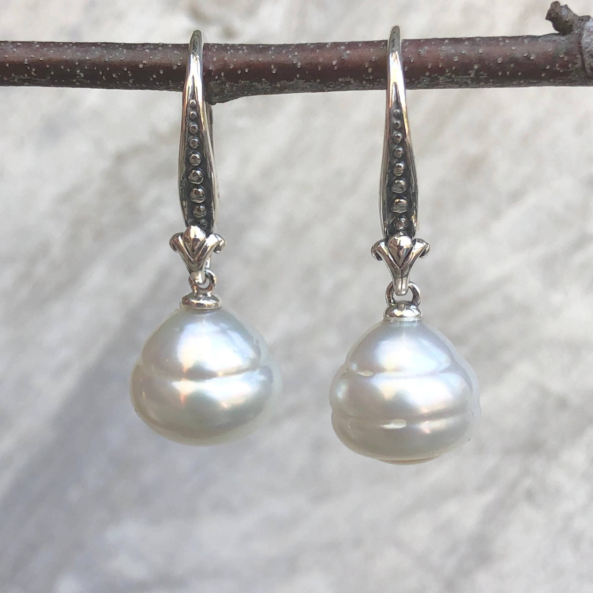 14KT White Gold + Sterling Silver Paspaley South Sea Pearl Drop Earrings, 14KT White Gold + Sterling Silver Paspaley South Sea Pearl Drop Earrings - Legacy Saint Jewelry