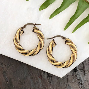 14KT Yellow Gold + Chocolate Gold Twist Hoop Earrings, 14KT Yellow Gold + Chocolate Gold Twist Hoop Earrings - Legacy Saint Jewelry