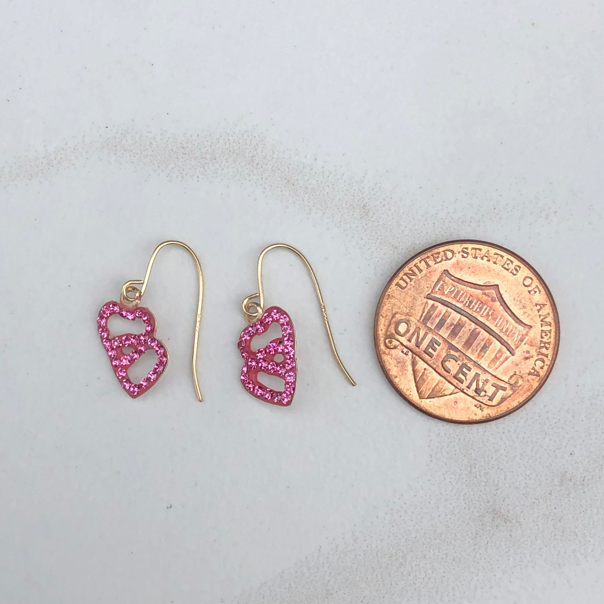 14KT Yellow Gold Pink Heart Crystal Euro Wire Earring, 14KT Yellow Gold Pink Heart Crystal Euro Wire Earring - Legacy Saint Jewelry