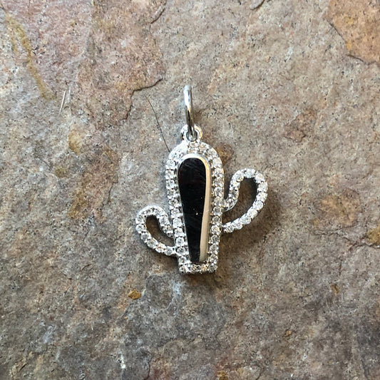 14KT White Gold Pave Diamond Cactus Pendant Charm, 14KT White Gold Pave Diamond Cactus Pendant Charm - Legacy Saint Jewelry