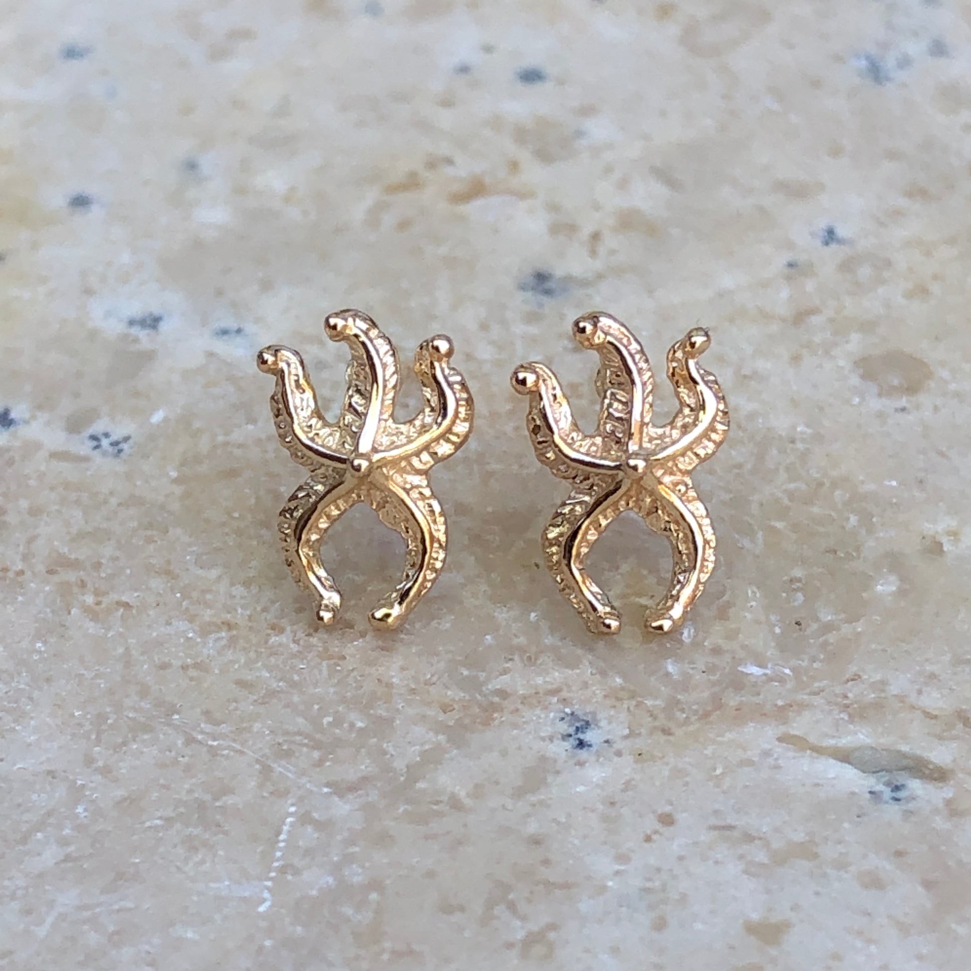 14KT Yellow Gold Mini Starfish Post Earrings, 14KT Yellow Gold Mini Starfish Post Earrings - Legacy Saint Jewelry