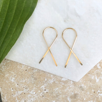 14KT Yellow Gold Filled Threader Ribbon Ear Wire Earrings, 14KT Yellow Gold Filled Threader Ribbon Ear Wire Earrings - Legacy Saint Jewelry
