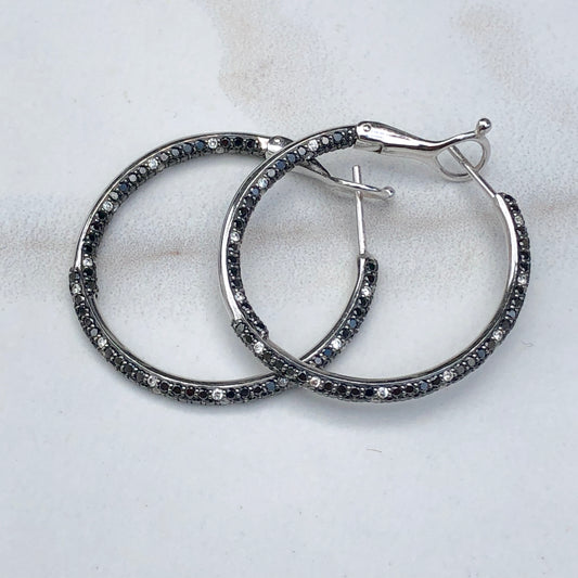 Estate 14KT White Gold Pave Black + White Diamond Hoop Earring, Estate 14KT White Gold Pave Black + White Diamond Hoop Earring - Legacy Saint Jewelry