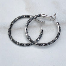 Load image into Gallery viewer, Estate 14KT White Gold Pave Black + White Diamond Hoop Earring, Estate 14KT White Gold Pave Black + White Diamond Hoop Earring - Legacy Saint Jewelry