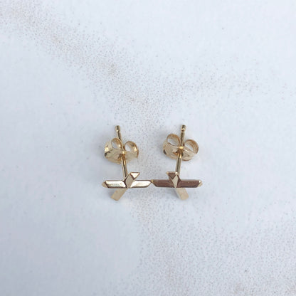 14KT Yellow Gold Cross Post Stud Earrings, 14KT Yellow Gold Cross Post Stud Earrings - Legacy Saint Jewelry