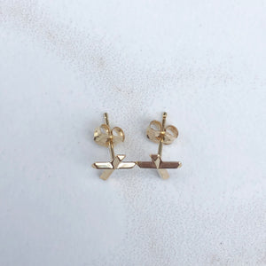 14KT Yellow Gold Cross Post Stud Earrings, 14KT Yellow Gold Cross Post Stud Earrings - Legacy Saint Jewelry