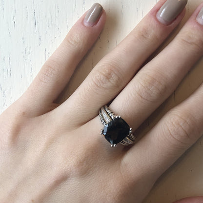 14KT Yellow Gold + Sterling Silver Smokey Quartz + Diamond Ring Size 6, 14KT Yellow Gold + Sterling Silver Smokey Quartz + Diamond Ring Size 6 - Legacy Saint Jewelry