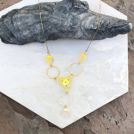 10KT Yellow Gold Link Chain + Circles Lariat Necklace, 10KT Yellow Gold Link Chain + Circles Lariat Necklace - Legacy Saint Jewelry