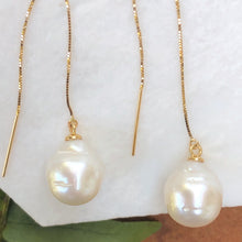 Load image into Gallery viewer, 14KT Yellow Gold Paspaley Pearl Threader Box Chain Earrings, 14KT Yellow Gold Paspaley Pearl Threader Box Chain Earrings - Legacy Saint Jewelry