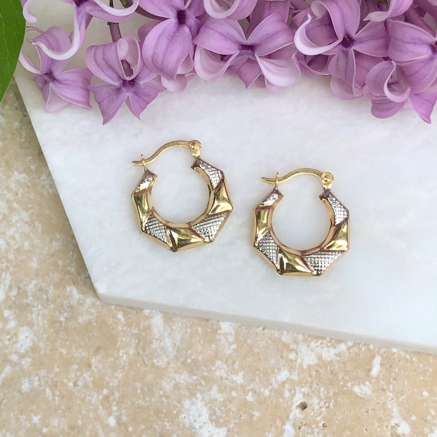 10KT Yellow Gold Etched Small Hoop Earrings, 10KT Yellow Gold Etched Small Hoop Earrings - Legacy Saint Jewelry