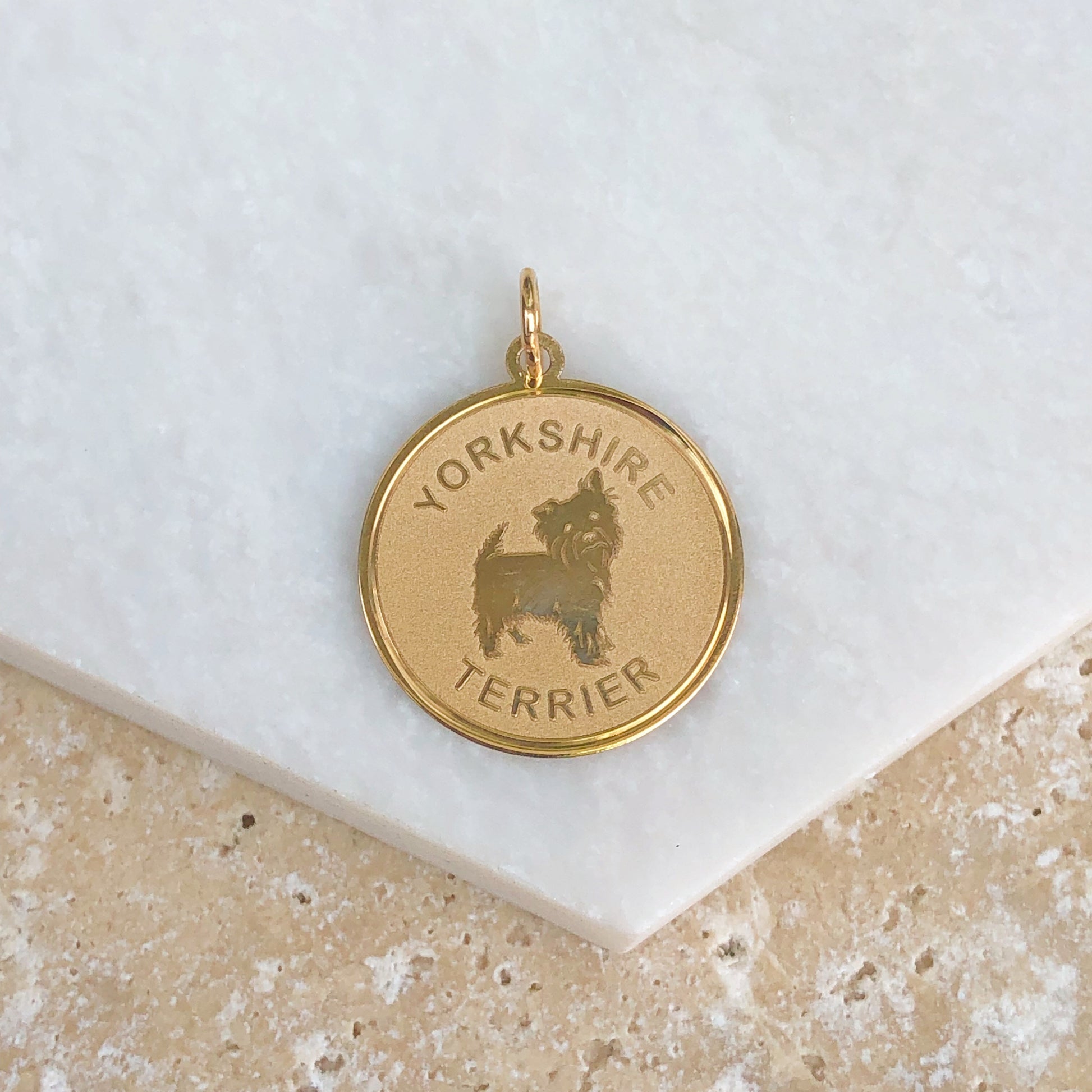 14KT Yellow Gold Yorkshire Terrier Disc Pendant Charm, 14KT Yellow Gold Yorkshire Terrier Disc Pendant Charm - Legacy Saint Jewelry