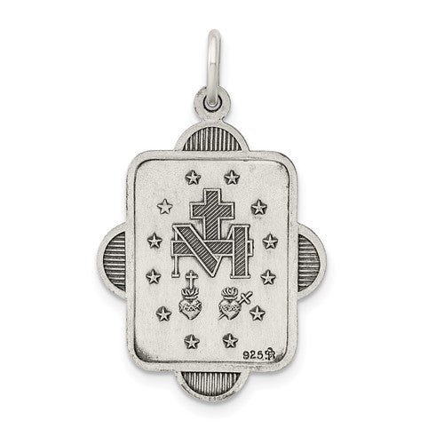 Sterling Silver Antiqued Rectangle Detailed Miraculous Medal