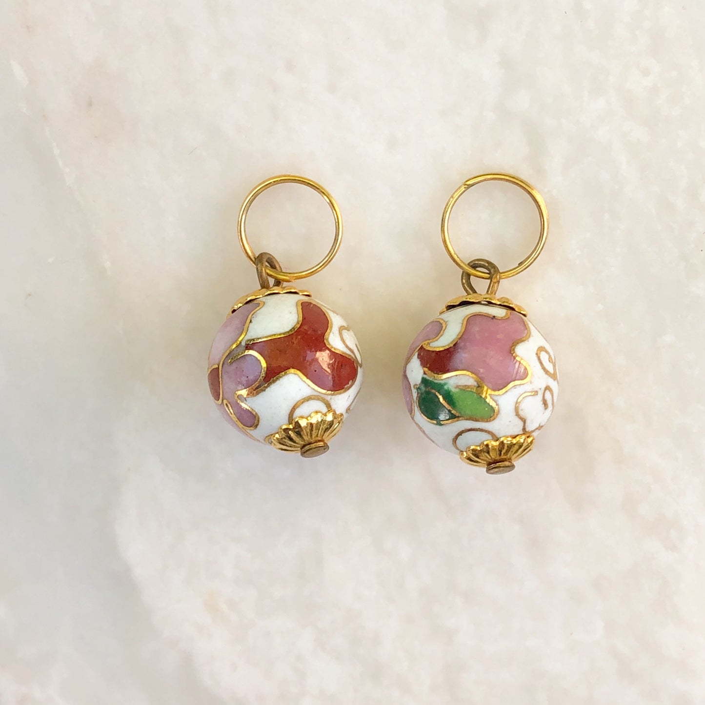 14KT Yellow Gold Cloisonne White + Red Floral Earring Charms, 14KT Yellow Gold Cloisonne White + Red Floral Earring Charms - Legacy Saint Jewelry