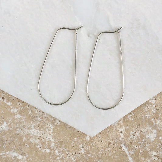 Sterling Silver Teardrop Wire Hoop Earrings 40mm, Sterling Silver Teardrop Wire Hoop Earrings 40mm - Legacy Saint Jewelry