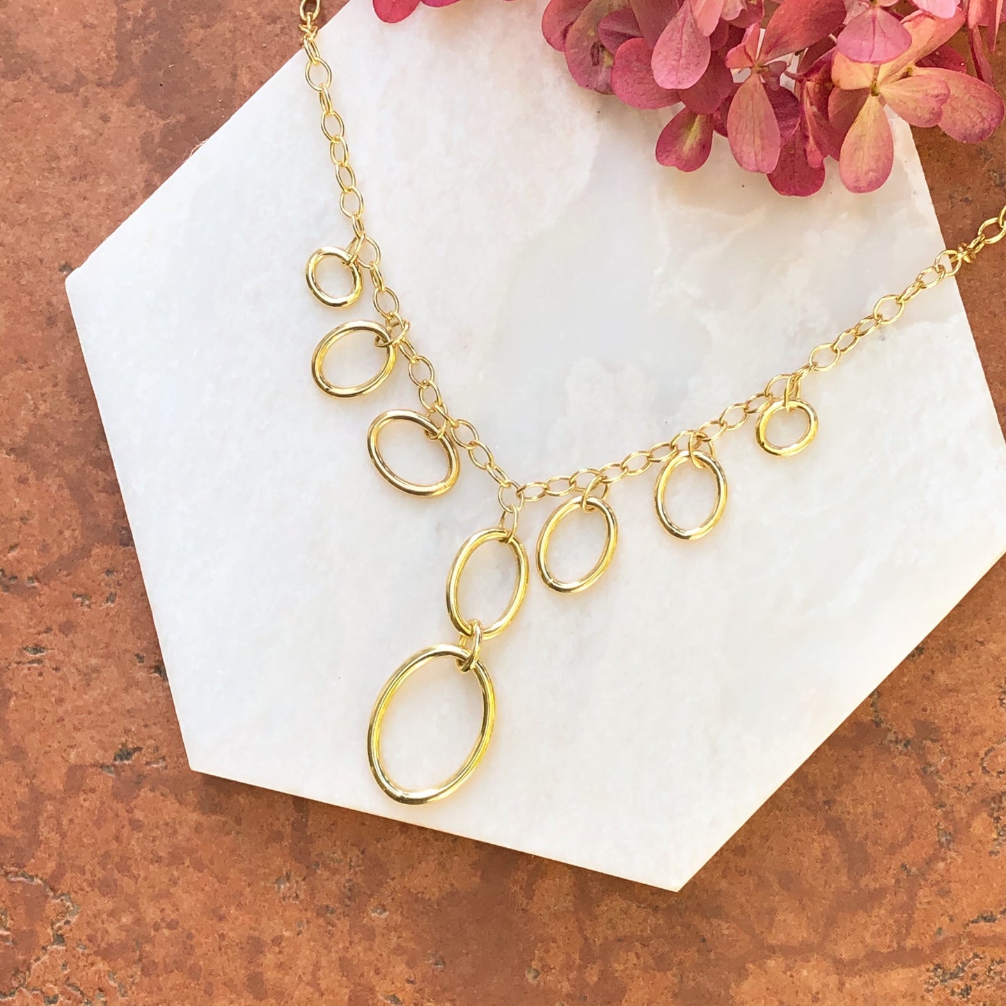 14KT Yellow Gold Polished Rolo Circles Lariat Necklace, 14KT Yellow Gold Polished Rolo Circles Lariat Necklace - Legacy Saint Jewelry
