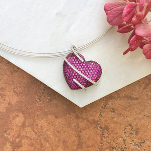 14KT White Gold Pave Pink Sapphire + Diamond Heart Pendant Slide, 14KT White Gold Pave Pink Sapphire + Diamond Heart Pendant Slide - Legacy Saint Jewelry