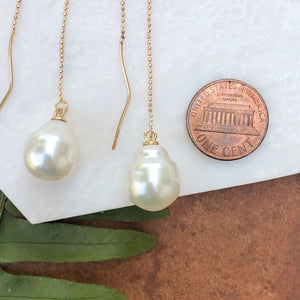 14KT Yellow Gold Paspaley Pearl Threader Ball Chain Earrings, 14KT Yellow Gold Paspaley Pearl Threader Ball Chain Earrings - Legacy Saint Jewelry