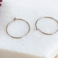 Load image into Gallery viewer, OOO 14KT White Gold Thin Hoop Earrings 11mm, OOO 14KT White Gold Thin Hoop Earrings 11mm - Legacy Saint Jewelry