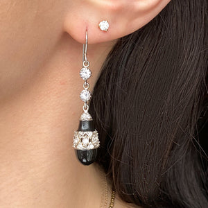 Sterling Silver CZ + Teardrop Onyx Dangle Earrings, Sterling Silver CZ + Teardrop Onyx Dangle Earrings - Legacy Saint Jewelry
