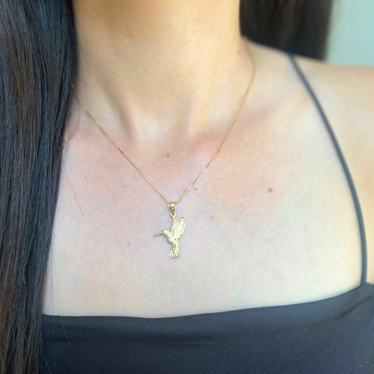 14KT Yellow Gold Diamond-Cut Flying Hummingbird Pendant