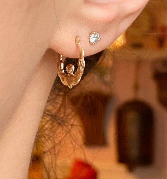 10KT Yellow Gold Small Celtic Claddagh Hoop Earrings, 10KT Yellow Gold Small Celtic Claddagh Hoop Earrings - Legacy Saint Jewelry