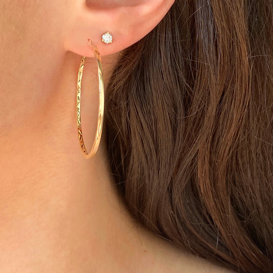 10KT Yellow Gold Polished + Diamond-Cut Hoop Earrings 40mm