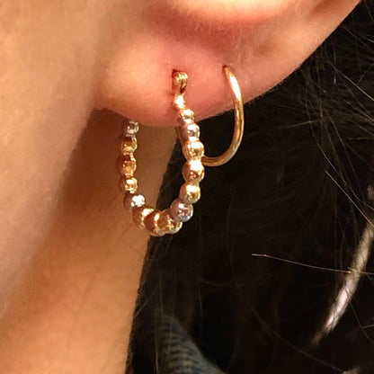 14KT Yellow Gold, Rose + White Rhodium Beaded Hoop Earrings, 14KT Yellow Gold, Rose + White Rhodium Beaded Hoop Earrings - Legacy Saint Jewelry