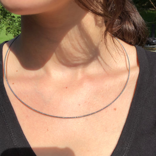 Sterling Silver Oxidized Cable Neck Wire Necklace 1.3mm, Sterling Silver Oxidized Cable Neck Wire Necklace 1.3mm - Legacy Saint Jewelry