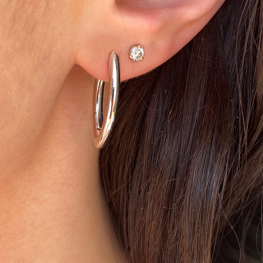 Sterling Silver Oval Round Tube Hinged Huggie Hoop Earrings, Sterling Silver Oval Round Tube Hinged Huggie Hoop Earrings - Legacy Saint Jewelry