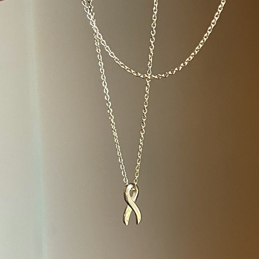 14KT Yellow Gold Cancer Awareness Ribbon Pendant Chain Necklace