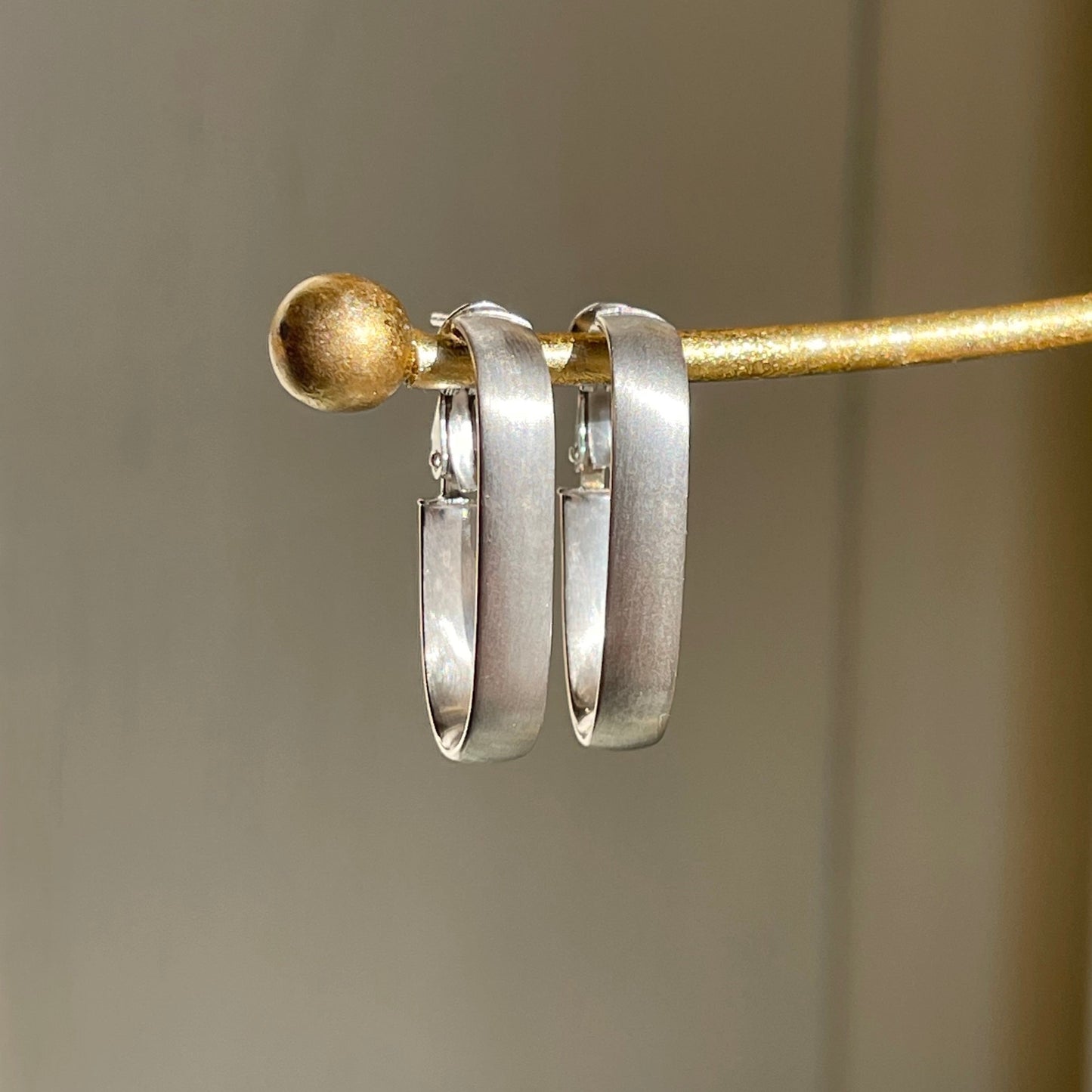 14KT White Gold Matte Oval Hoop Earrings 28mm