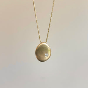 14KT Yellow Gold Matte Drop Circle Diamond Pendant Necklace