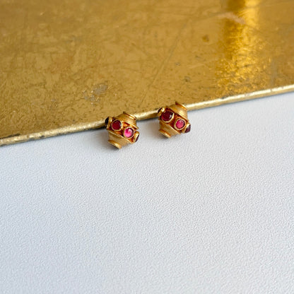 Estate 18KT Yellow Gold Byzantine Ruby Earring Charms
