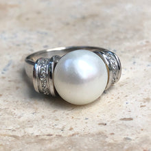 Load image into Gallery viewer, Estate 18KT White Gold Freshwater Pearl + Diamond Ring Size 6.75, Estate 18KT White Gold Freshwater Pearl + Diamond Ring Size 6.75 - Legacy Saint Jewelry