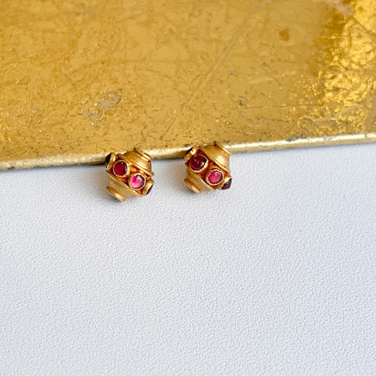 Estate 18KT Yellow Gold Byzantine Ruby Earring Charms