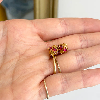 Estate 18KT Yellow Gold Byzantine Ruby Earring Charms