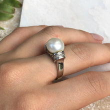 Load image into Gallery viewer, Estate 18KT White Gold Freshwater Pearl + Diamond Ring Size 6.75, Estate 18KT White Gold Freshwater Pearl + Diamond Ring Size 6.75 - Legacy Saint Jewelry