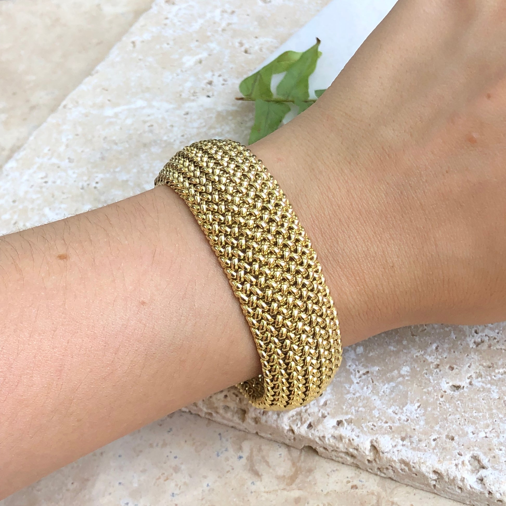 14KT Yellow Gold Mesh Soft Link Band Bracelet 22mm, 14KT Yellow Gold Mesh Soft Link Band Bracelet 22mm - Legacy Saint Jewelry