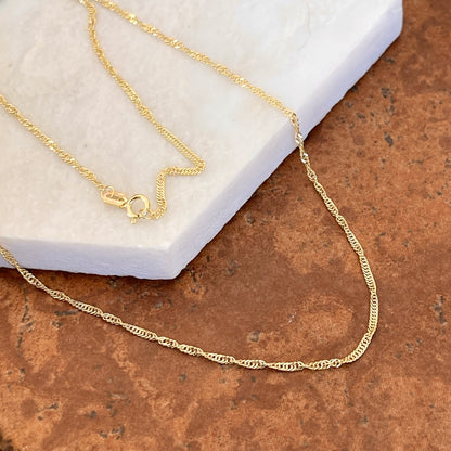10KT Yellow Gold 1.4mm Singapore Link Chain Necklace
