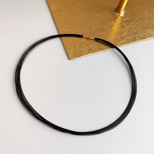 14KT Yellow Gold 25 Strand Black Cable Wire Collar Necklace