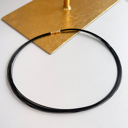 14KT Yellow Gold 25 Strand Black Cable Wire Collar Necklace