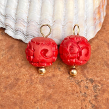 Load image into Gallery viewer, Estate 14KT Yellow Gold Red Carved Cinnabar Ball Earring Charms