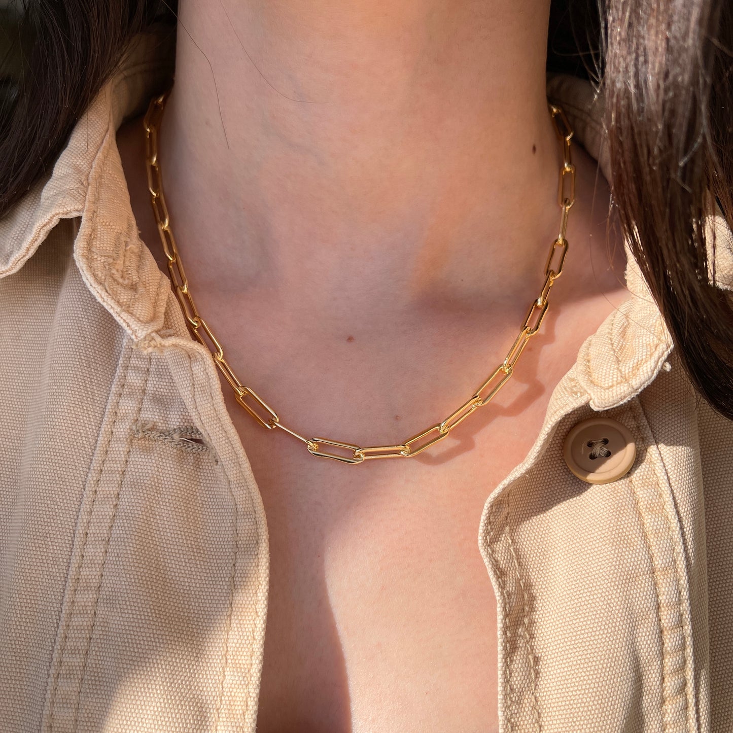 14KT Yellow Gold-Filled Silver 5mm Paper Clip Chain Necklace