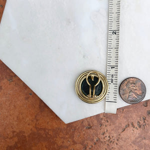 Estate 14KT Yellow Gold Bronze Roman Coin Double Bezel Omega Earrings