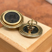 Load image into Gallery viewer, Estate 14KT Yellow Gold Bronze Roman Coin Double Bezel Omega Earrings