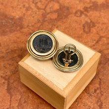 Load image into Gallery viewer, Estate 14KT Yellow Gold Bronze Roman Coin Double Bezel Omega Earrings